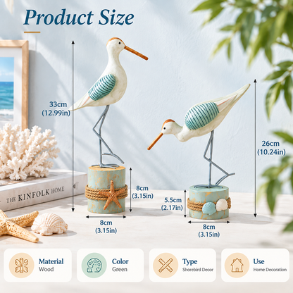 🌊 Coastal Shorebird Wooden Figurines – Rustic Beach House Decor