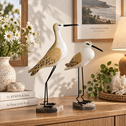 🌊 Coastal Shorebird Wooden Figurines – Rustic Beach House Decor