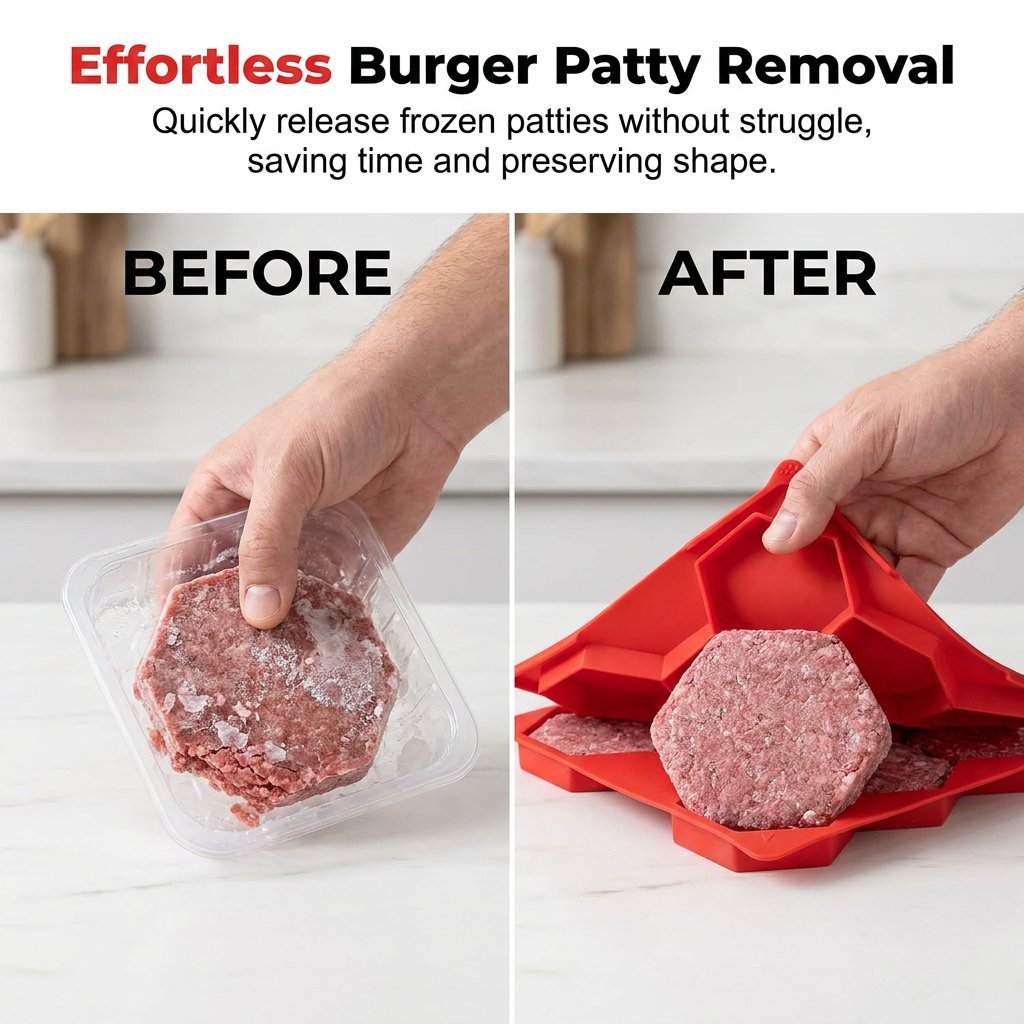 8-Cavity Burger Prep Tray 🍔 – Silicone Patty Maker for Shaping, Storing & Freezing