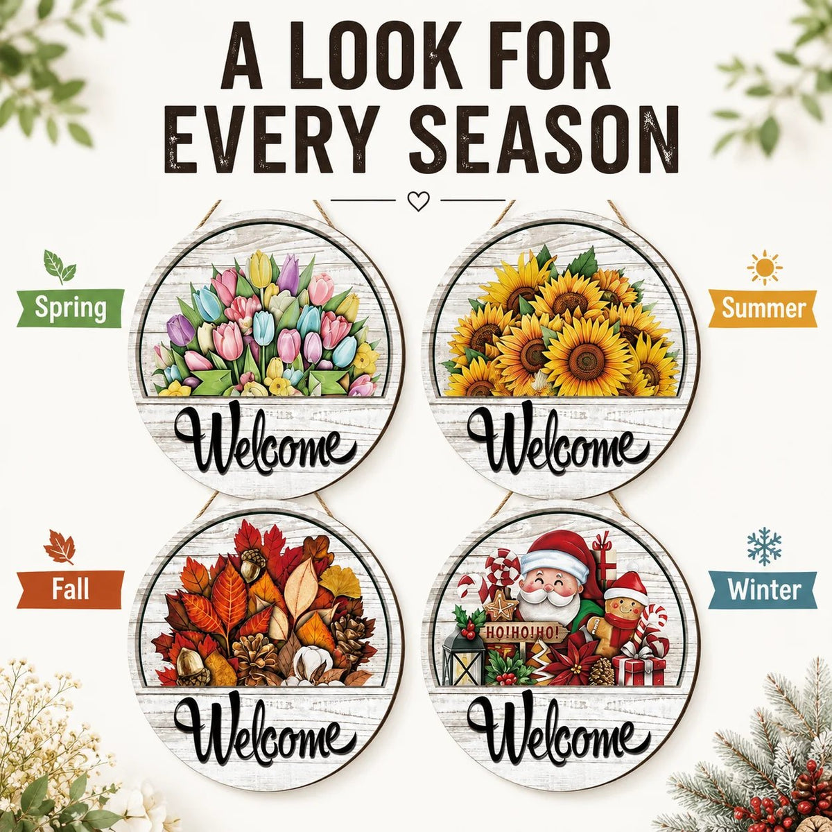 🔥 49% Off Today | 16-Piece Seasonal Welcome Door Sign with Interchangeable Accents 🏡