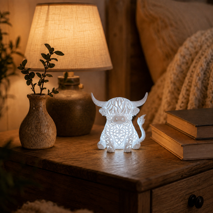 🐮 Cozy Highland Cow Glow Ornament – Palm-Sized Farmhouse Light ✨