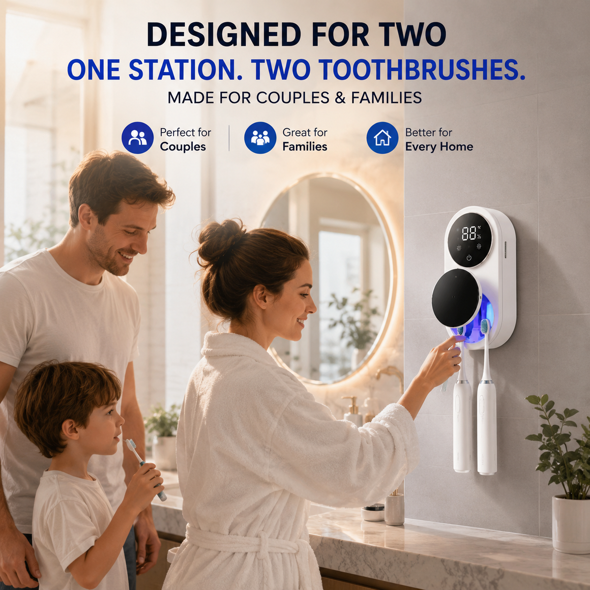 BILLHOL®🚩 WaveSense Touchless Advanced Dual-Toothbrush UV Sanitizing & Drying Station with Automatic Sensor Lid