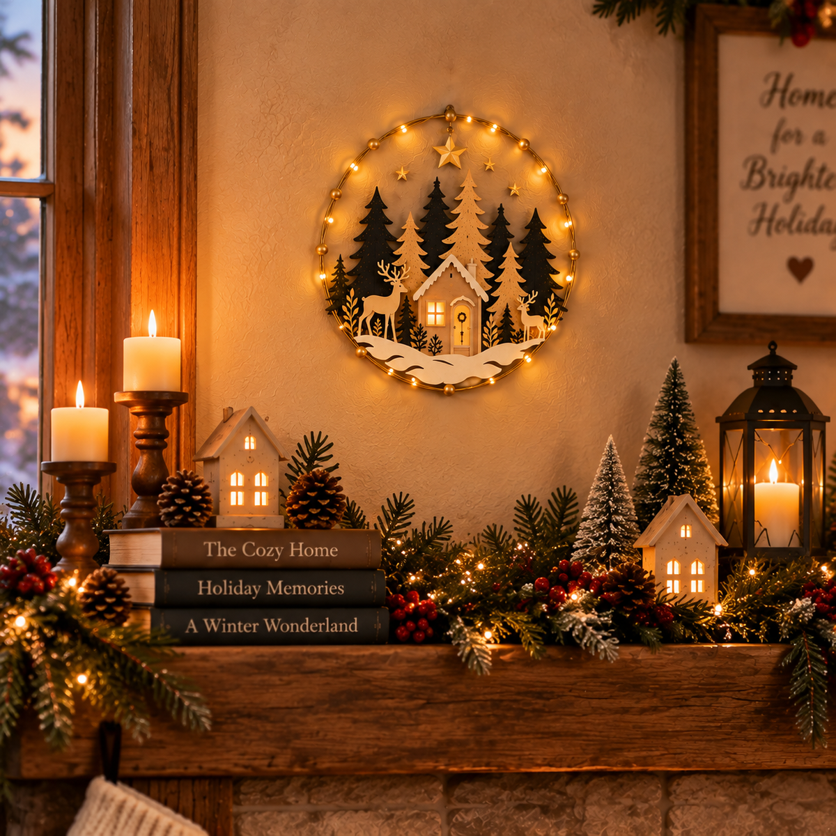 Lighted Woodland Christmas Cabin Wall Decor