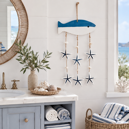 Coastal Wall Hanging Decor, Blue and White Nautical Hanging Ornament