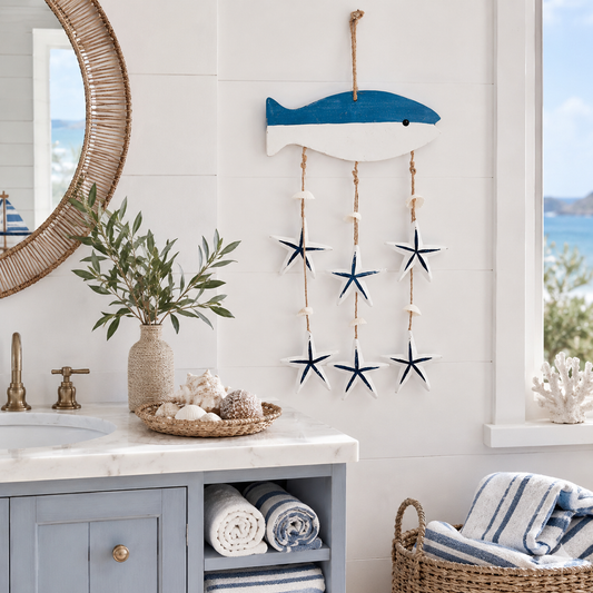 Coastal Wall Hanging Decor, Blue and White Nautical Hanging Ornament