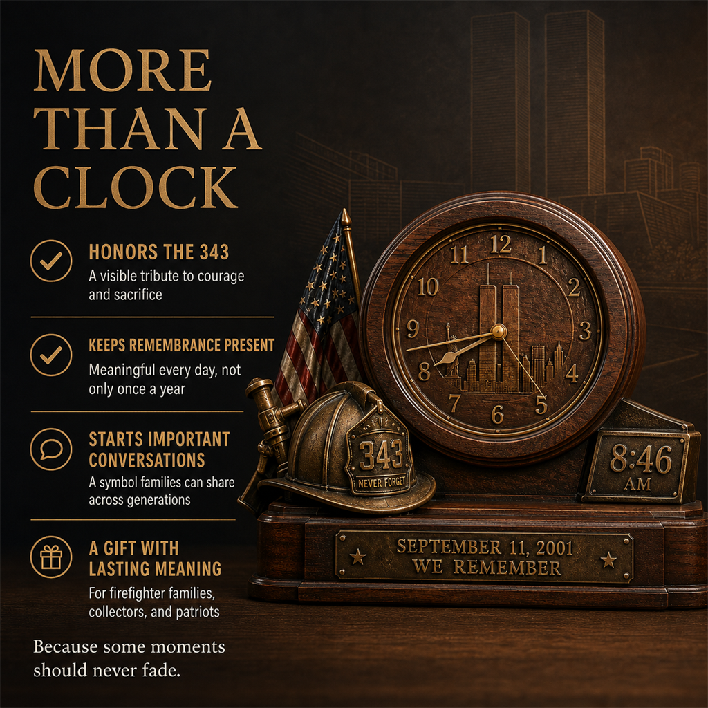 🇺🇸 9/11 “We Remember” Memorial Clock – 343 Firefighter Tribute