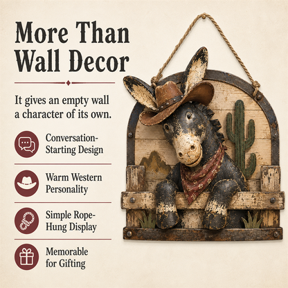 🫏🌵 Rustic Cowboy Donkey Wall Hanging – Western Farmhouse Décor & Country Keepsake