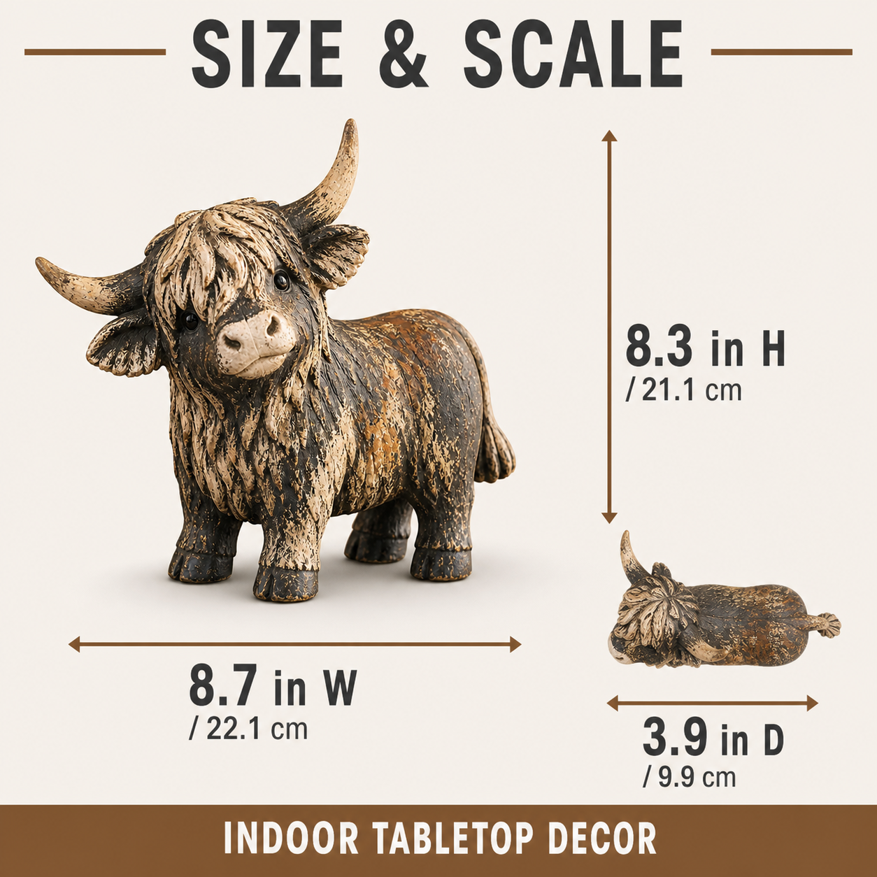 🐮 Rustic Highland Cow Figurine – Charming Farmhouse Tabletop Decor
