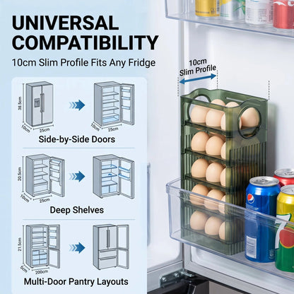🥚 30-Egg Fridge Keeper – Clear Stackable Storage Tray with Protective Lid, Green