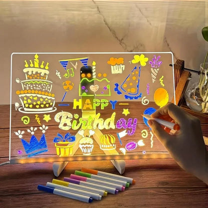 ✨🎨 Reusable LED Acrylic Message Board – Light-Up Drawing & Writing Board with 7 Color Pens