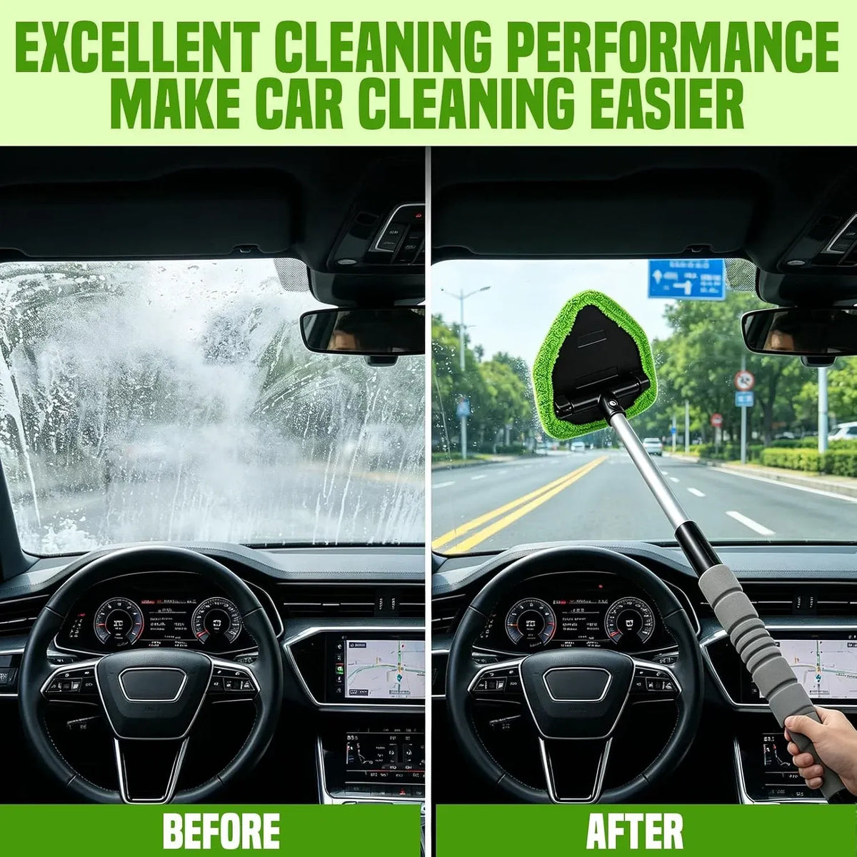 🚗9 PCS Car Window Cleaning Tool Kit - Easy Reach for Interior Glass
