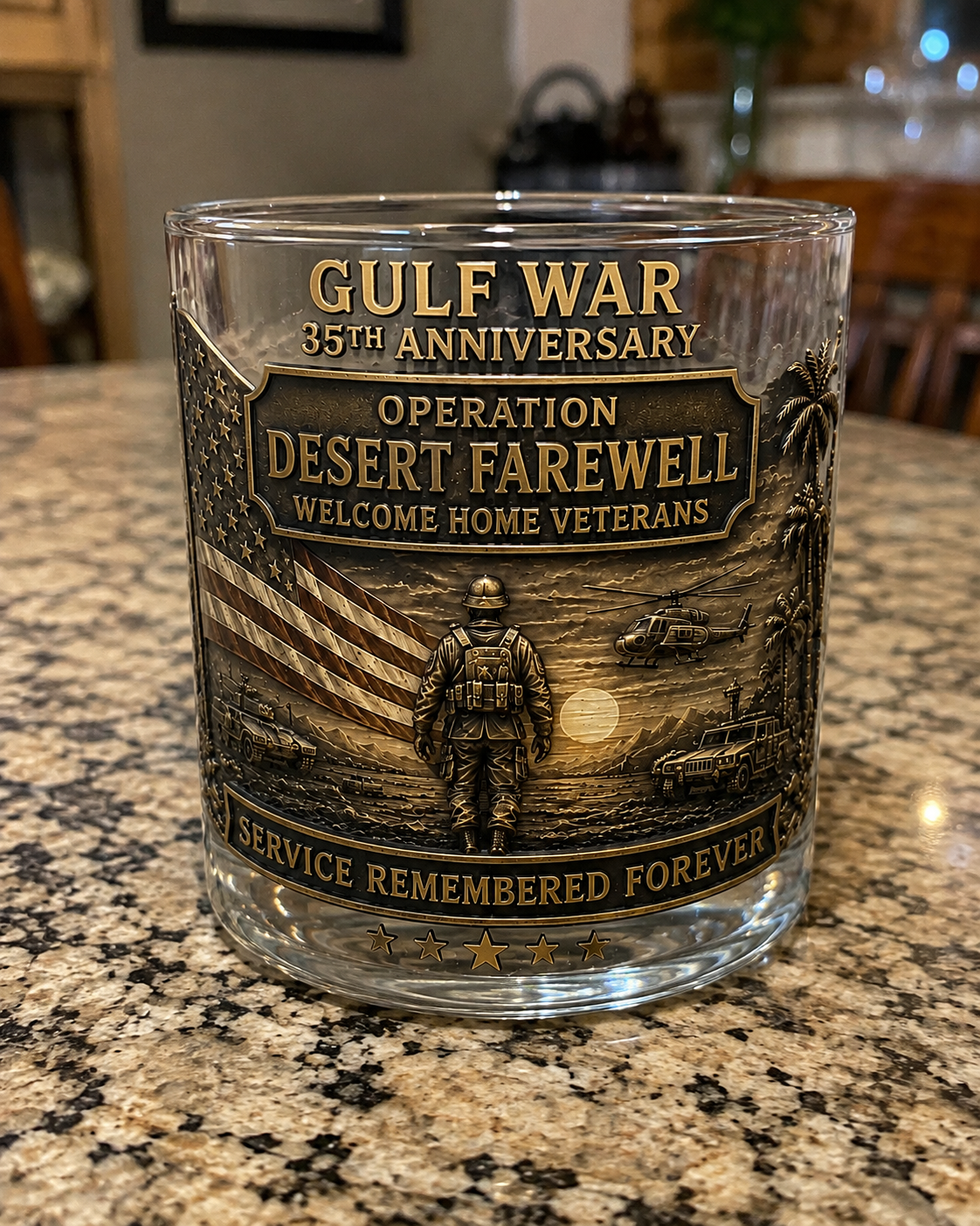 Gulf War 35th Anniversary Commemorative Whiskey Glass – Raised Tribute Barware