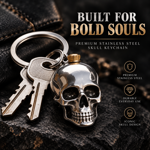 💀 Rugged Stainless Steel Skull Keychain – Bold Gothic EDC Accessory for Motorcycle Riders and Biker Gifts
