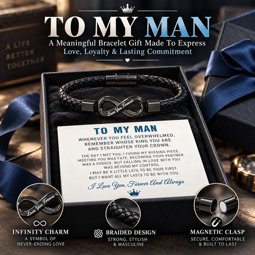 🖤 Men’s Braided Infinity Bracelet – Engraved Forever Love Gift for Him