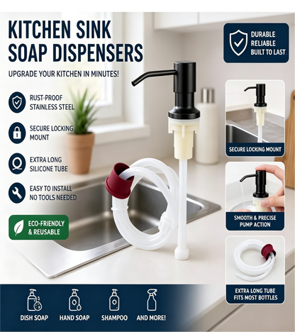 ✨ Kitchen Sink Soap Dispenser | 1M Silicone Extension Tube, Rust‑Proof Stainless Steel