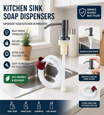 ✨ Kitchen Sink Soap Dispenser | 1M Silicone Extension Tube, Rust‑Proof Stainless Steel