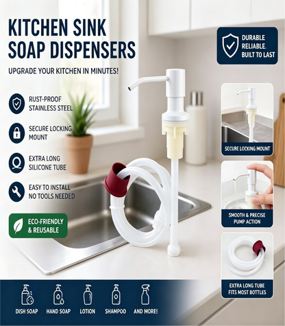 ✨ Kitchen Sink Soap Dispenser | 1M Silicone Extension Tube, Rust‑Proof Stainless Steel