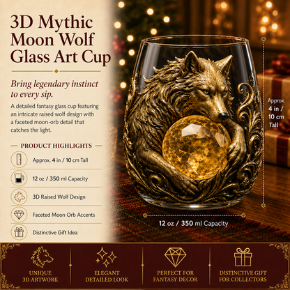 🐺🌙 3D Mythic Moon Wolf Glass Art Cup | Luxury Raised Fantasy Glassware for Whiskey, Home Bar Décor & Legendary Gifts 🎁