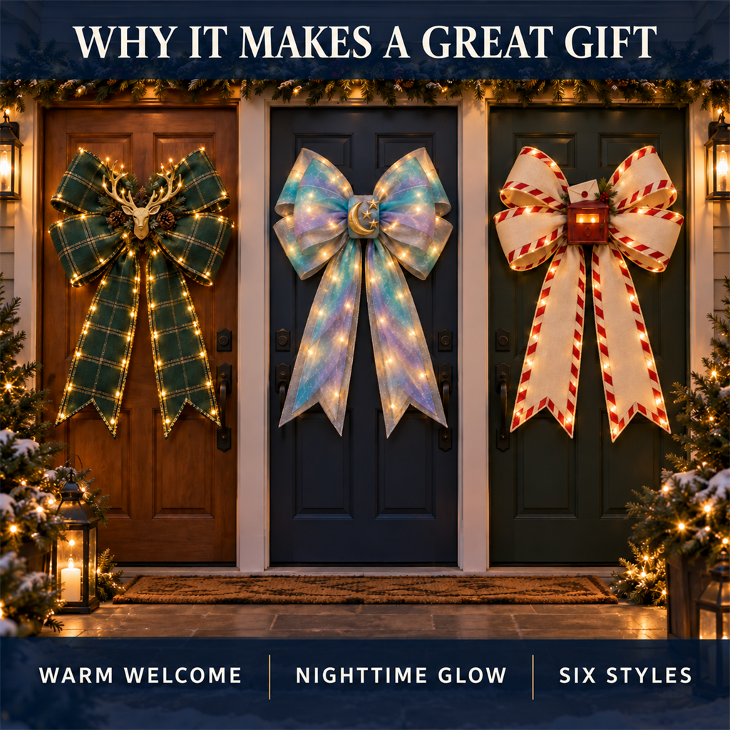 ✨ Oversized Light-Up Christmas Door Bow | 6 Festive Styles