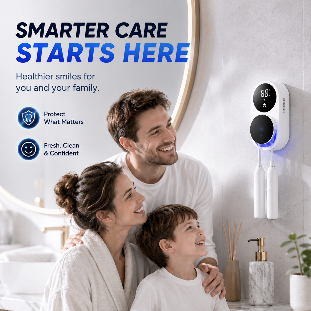 BILLHOL®🚩 WaveSense Touchless Advanced Dual-Toothbrush UV Sanitizing & Drying Station with Automatic Sensor Lid