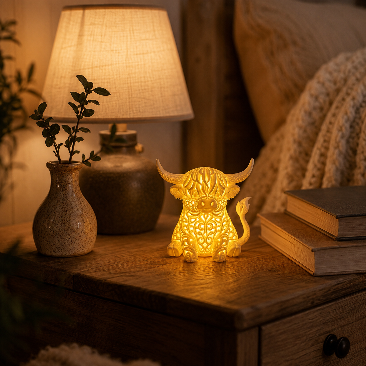 🐮 Cozy Highland Cow Glow Ornament – Palm-Sized Farmhouse Light ✨