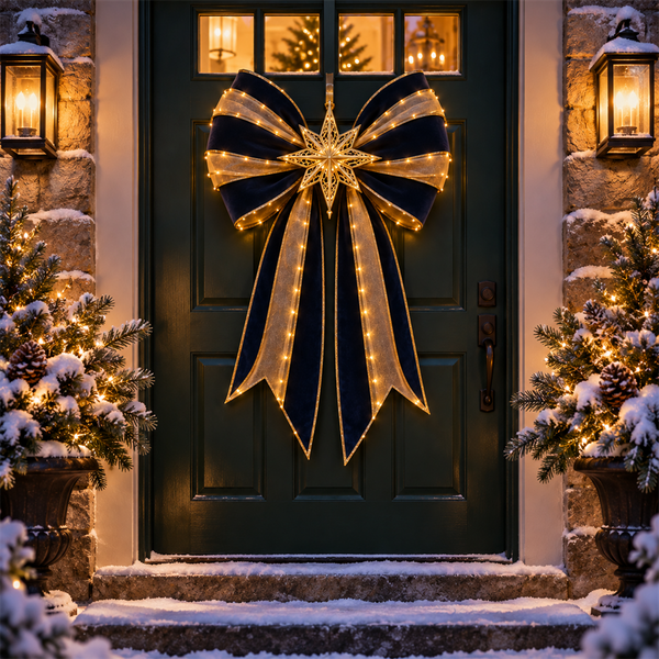 🔵🟡 Midnight Star — Navy & Gold Christmas door bow