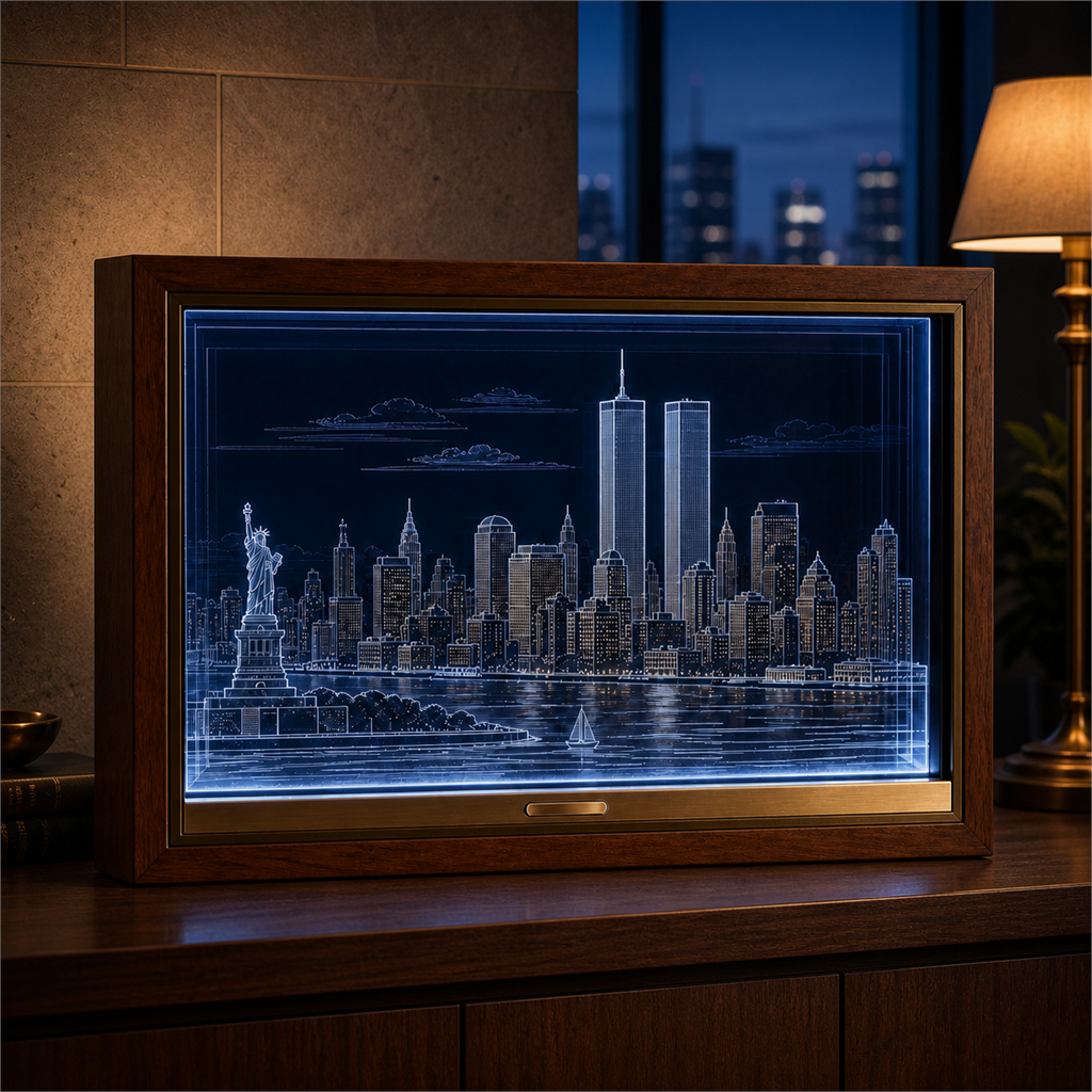 🗽✨ Before the Skyline Changed – Illuminated Twin Towers New York Memorial Shadow Box