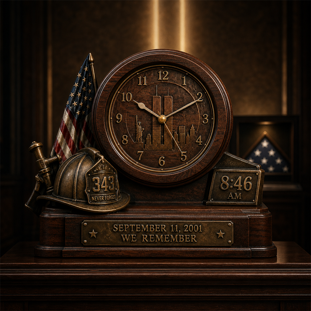 🇺🇸 9/11 “We Remember” Memorial Clock – 343 Firefighter Tribute