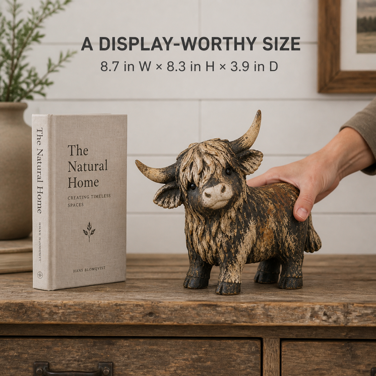 🐮 Rustic Highland Cow Figurine – Charming Farmhouse Tabletop Decor