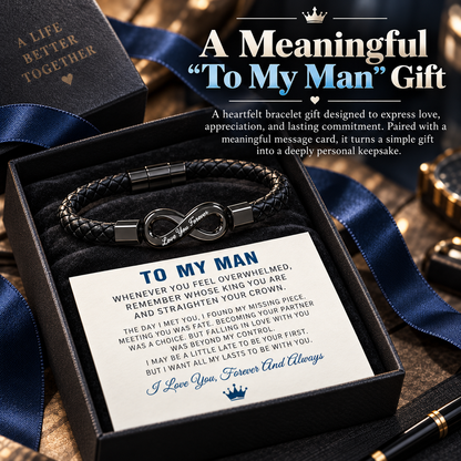 🖤 Men’s Braided Infinity Bracelet – Engraved Forever Love Gift for Him