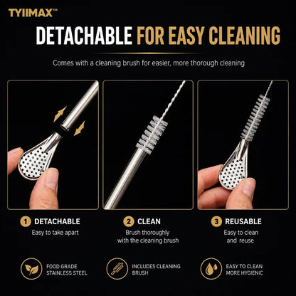 2-in-1 Stainless Steel Straw Spoons 🥄 – 2 Straws & 2 Cleaning Brushes