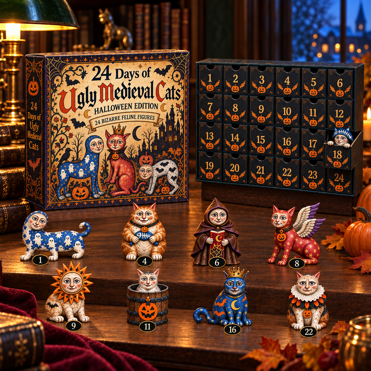🐈🎃 24 Days of Ugly Medieval Cats – Halloween Advent Calendar with 24 Bizarre Cat Figures