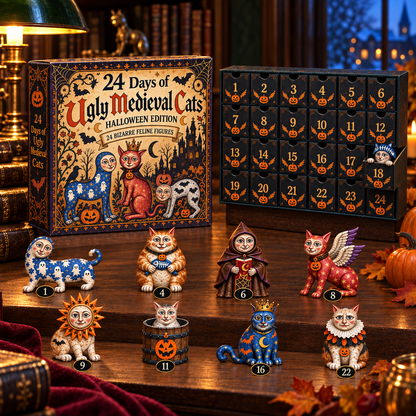 🐈🎃 24 Days of Ugly Medieval Cats – Halloween Advent Calendar with 24 Bizarre Cat Figures