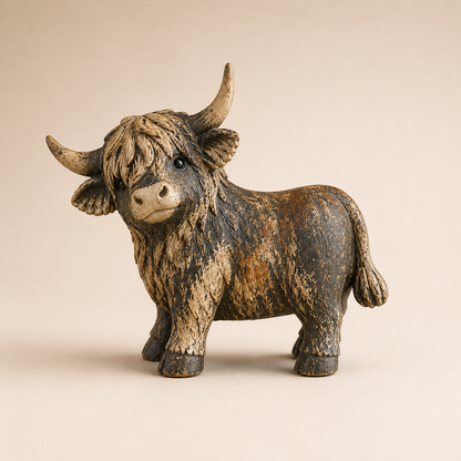 🐮 Rustic Highland Cow Figurine – Charming Farmhouse Tabletop Decor