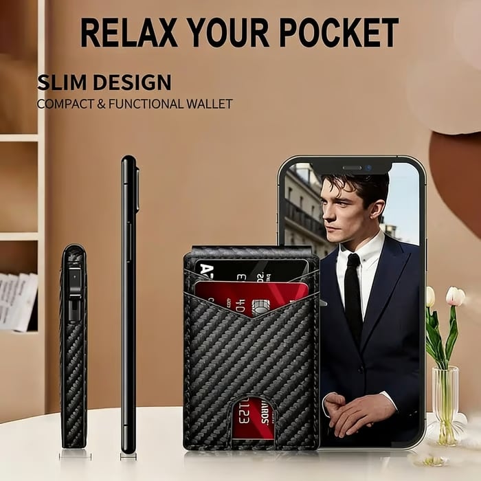 🔥🔥Wallet for Men - with Pop Up Aluminum Case Slim Slots Credit Card Holder RFID Blocking Bifold Minimalist Wallet
