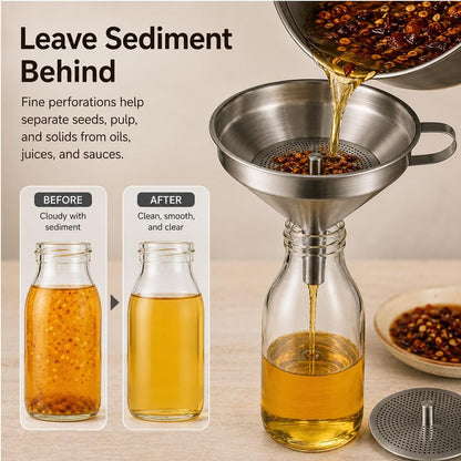 304 Stainless Steel Funnel 🍯 – Removable Strainer & Easy-Pour Handle