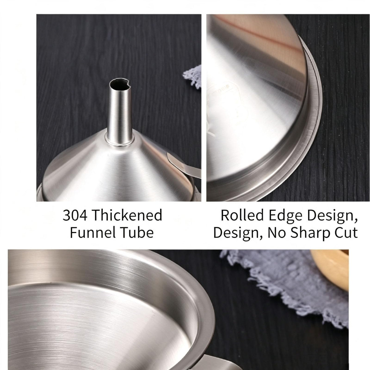 304 Stainless Steel Funnel 🍯 – Removable Strainer & Easy-Pour Handle