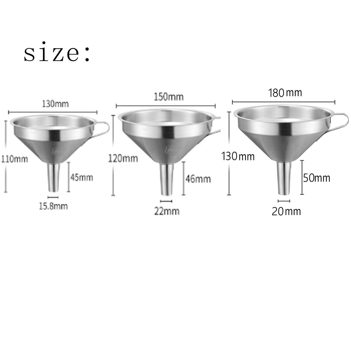 304 Stainless Steel Funnel 🍯 – Removable Strainer & Easy-Pour Handle