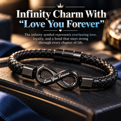 🖤 Men’s Braided Infinity Bracelet – Engraved Forever Love Gift for Him