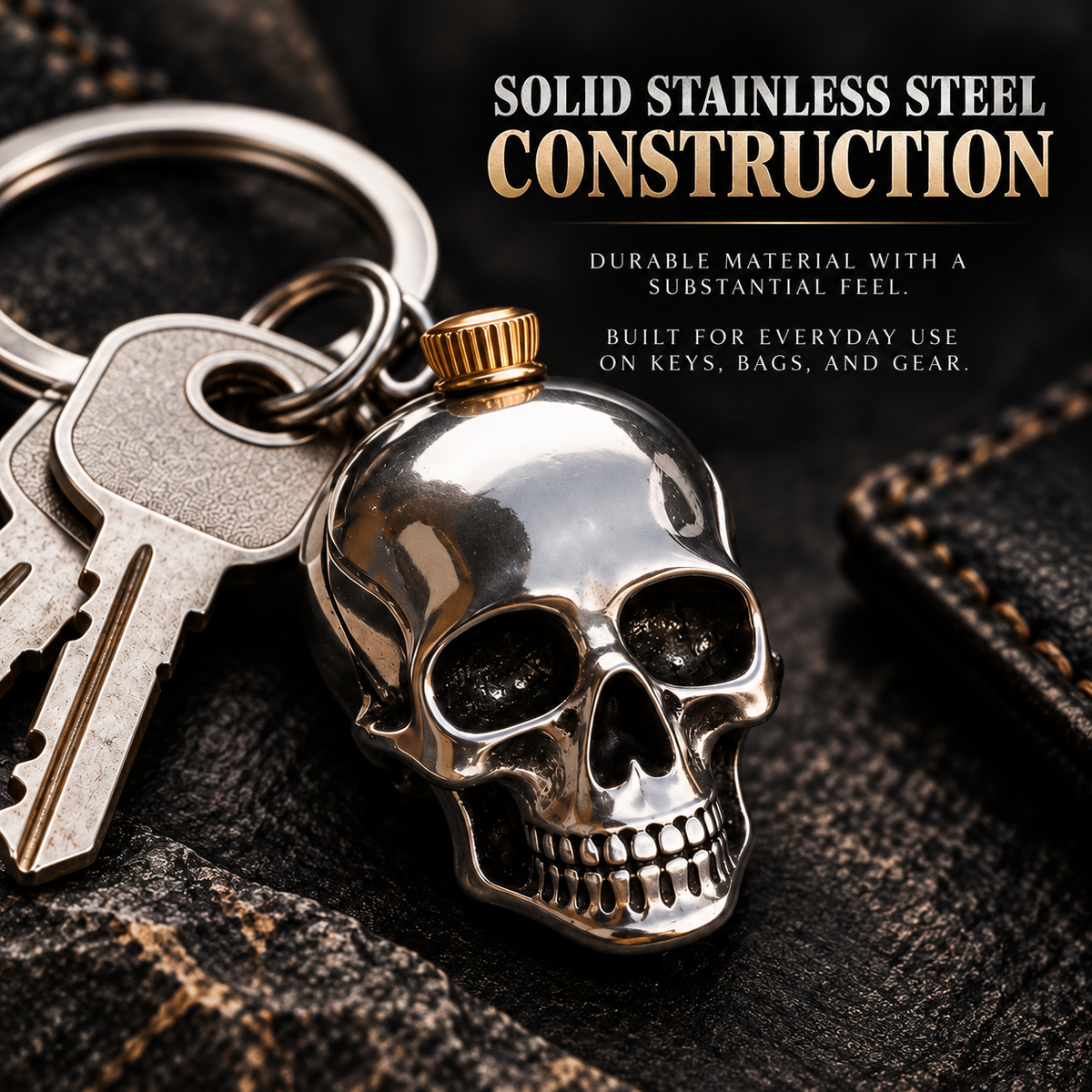 💀 Rugged Stainless Steel Skull Keychain – Bold Gothic EDC Accessory for Motorcycle Riders and Biker Gifts