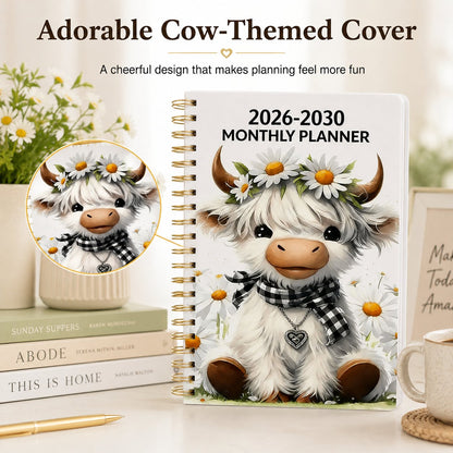 🔥LAST DAY 49% OFF - 🐮 2026–2030 Monthly Planner ✨ Cute Highland Cow 5-Year Calendar | Large Monthly Blocks for Long-Term Planning