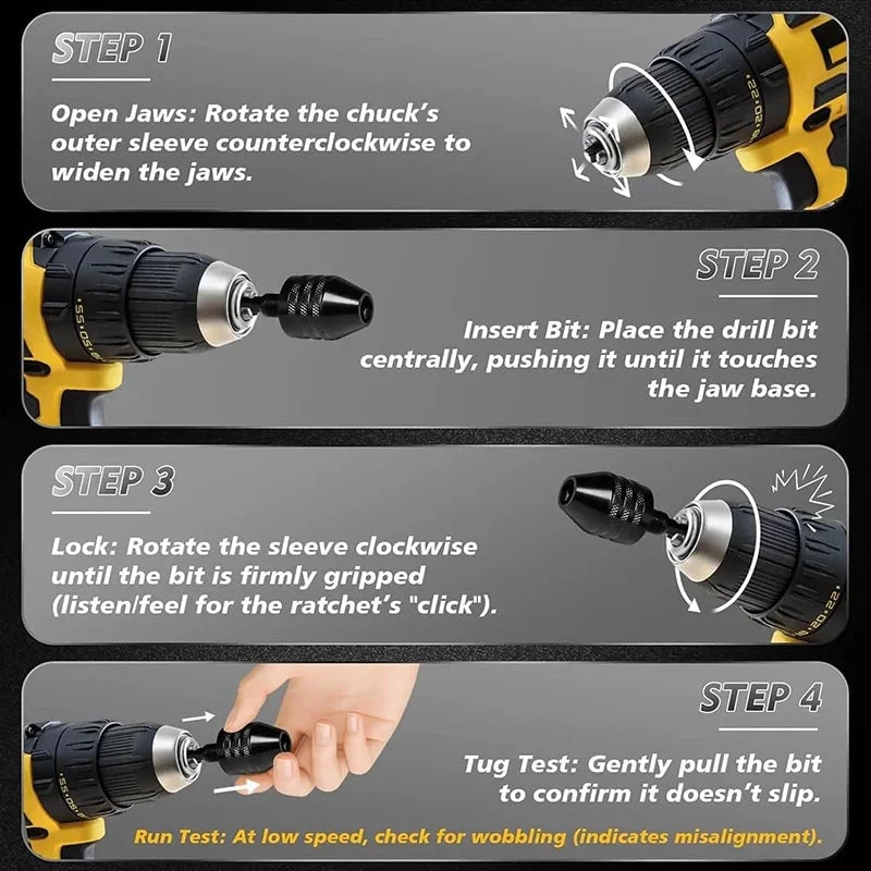 🛠️ Keyless 3-Jaw Drill Chuck – Quick-Change 0.3–3.4mm Round Shank