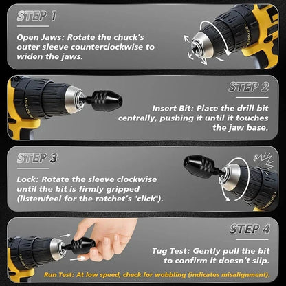 🛠️ Keyless 3-Jaw Drill Chuck – Quick-Change 0.3–3.4mm Round Shank
