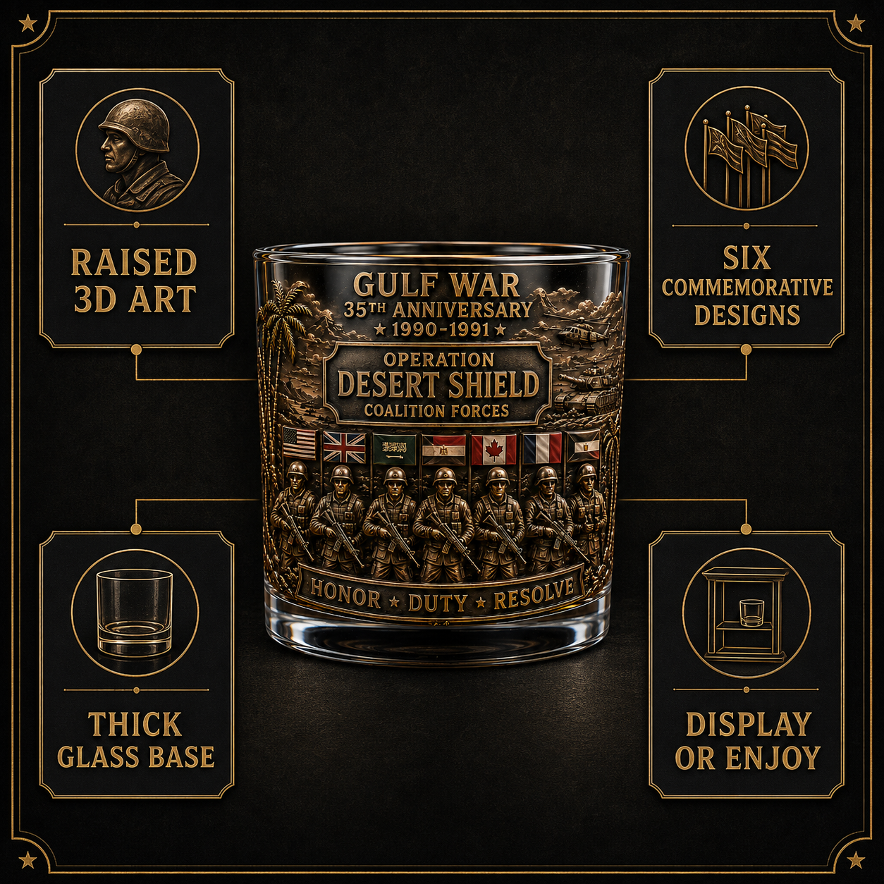 Gulf War 35th Anniversary Commemorative Whiskey Glass – Raised Tribute Barware