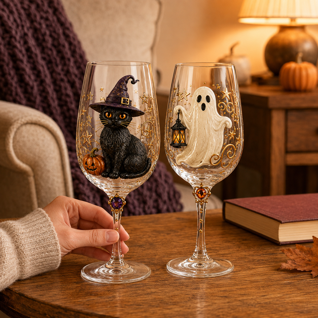 🎃✨ Enchanted Halloween Wine Glass Collection – 6-Piece 3D Spooky Gift Box Set