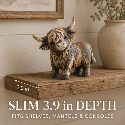 🐮 Rustic Highland Cow Figurine – Charming Farmhouse Tabletop Decor