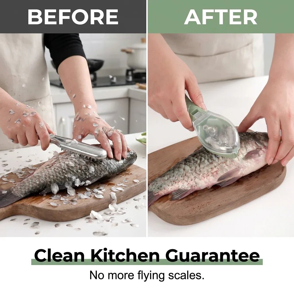 🐟 Mess-Free Fish Scaler – Handy Scale Remover with Collection Lid