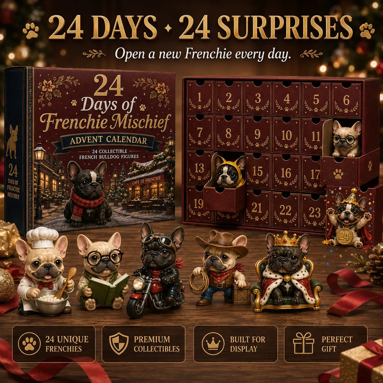 💯 🐶 24-Day French Bulldog Christmas Advent Calendar | 24 Unique Collectible Frenchie Characters with Different Outfits, Personalities & Daily Holiday Surprises 🎄✨