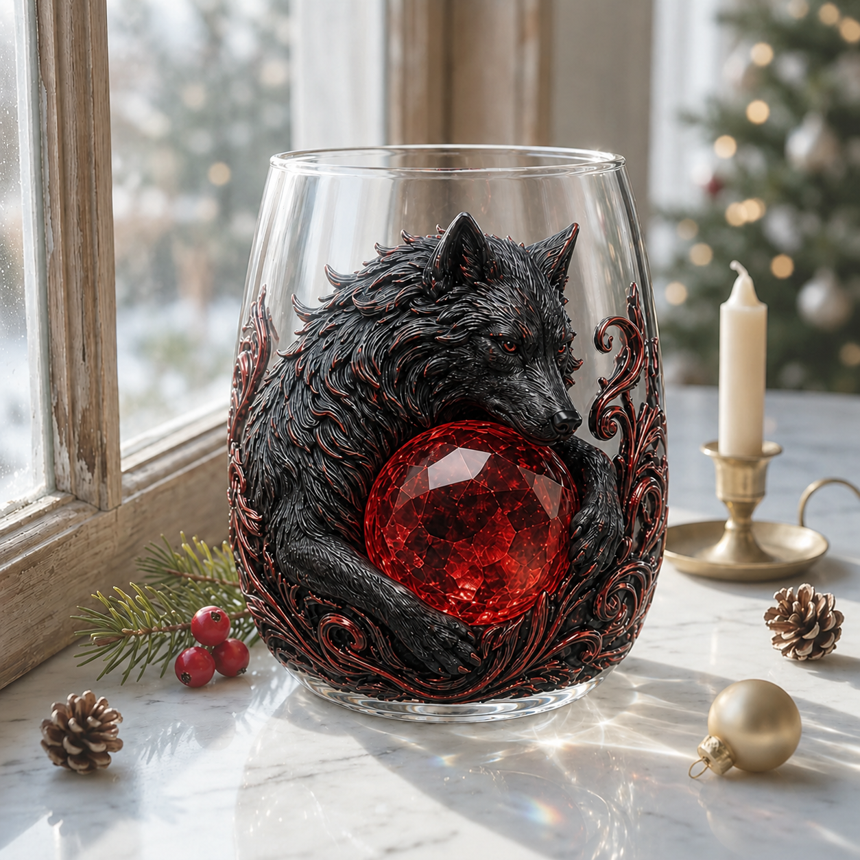 🐺🌙 3D Mythic Moon Wolf Glass Art Cup | Luxury Raised Fantasy Glassware for Whiskey, Home Bar Décor & Legendary Gifts 🎁