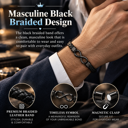 🖤 Men’s Braided Infinity Bracelet – Engraved Forever Love Gift for Him